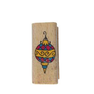 Stampcraft Rubber Stamp Swirl Christmas Holiday Ornament Mounted 2" X 1"